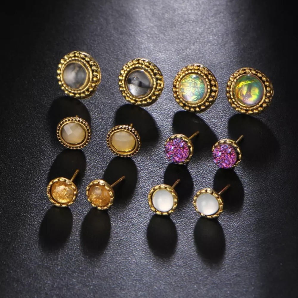Set of colorful stud earrings.